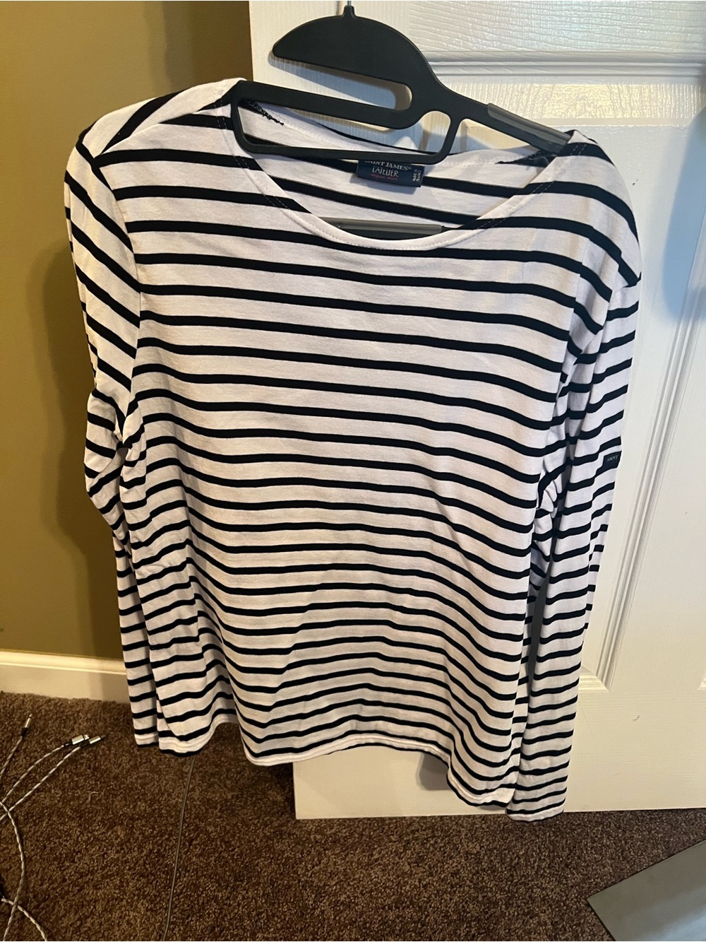 Saint James Black and White Striped Long Sleeve Tee